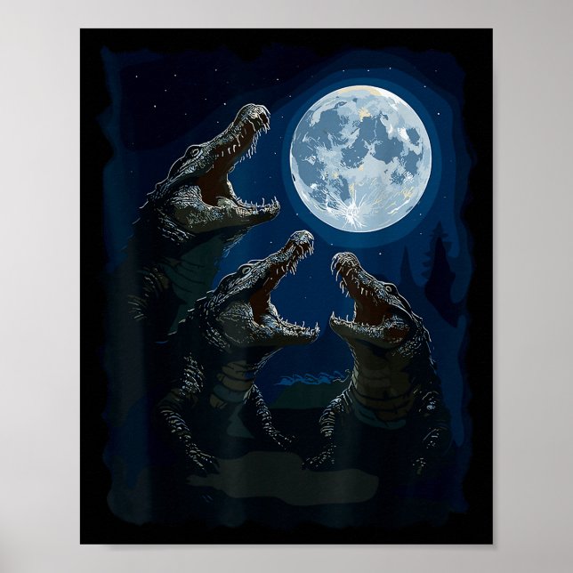 Crocodile Howling At The Moon Wildlife Crocodiles  Poster (Front)