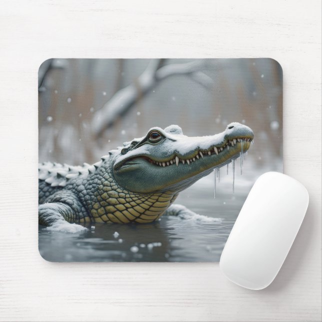 Crocodile In Snow Mouse Mat (With Mouse)