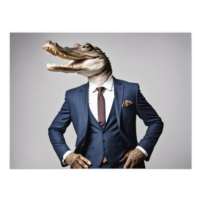Crocodile in suit photo print (Front)