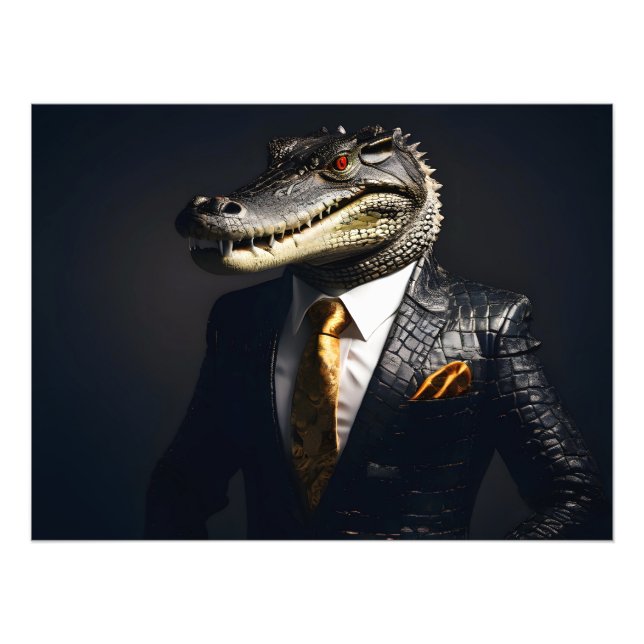 Crocodile in suit photo print (Front)