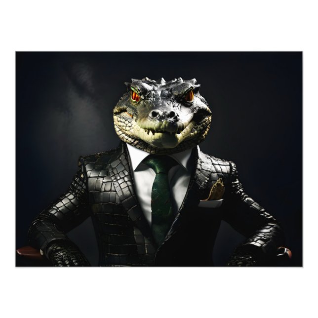 Crocodile in suit photo print (Front)
