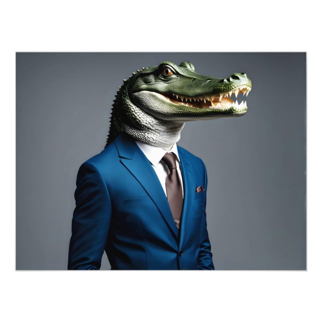 Crocodile in suit photo print (Front)