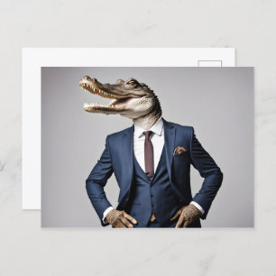 Crocodile in suit postcard