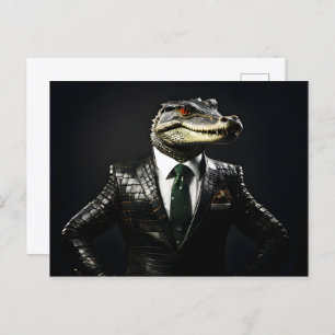 Crocodile in suit postcard