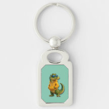 Crocodile in Yellow Hoodie Mint Green Metal keych