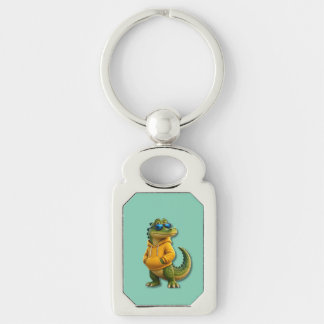 Crocodile in Yellow Hoodie Mint Green Metal keych Key Ring