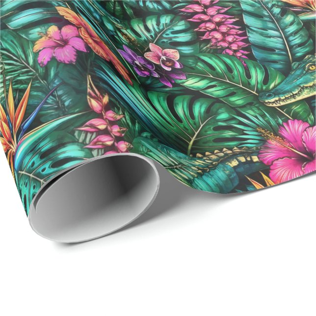 Crocodile Jungle Dreams Seamless Surface Pattern Wrapping Paper (Roll Corner)