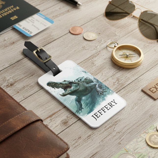 Crocodile Lover Reptile Alligator Monogram Luggage Tag (Creator Uploaded)