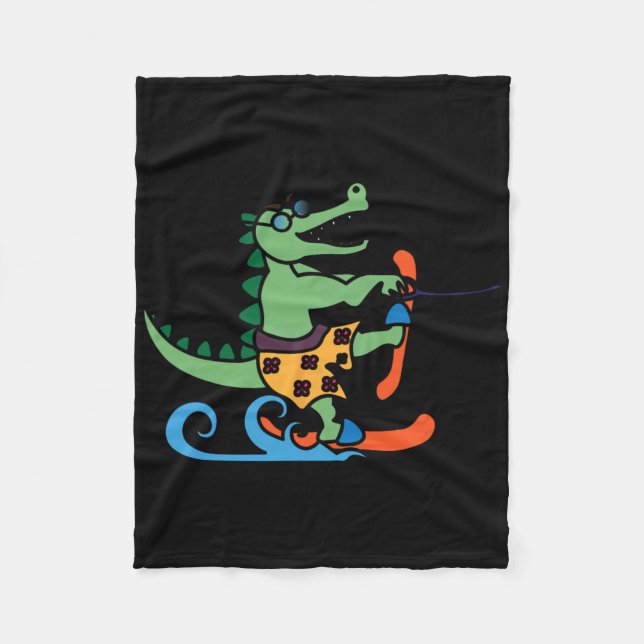 Crocodile Lover Skiing Alligator Reptile Water Ski Fleece Blanket (Front)