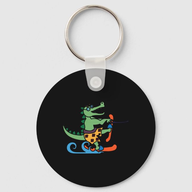 Crocodile Lover Skiing Alligator Reptile Water Ski Key Ring (Front)