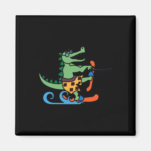 Crocodile Lover Skiing Alligator Reptile Water Ski Magnet (Front)