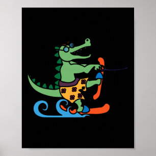 Crocodile Lover Skiing Alligator Reptile Water Ski Poster