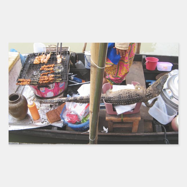 Crocodile Meat BBQ ... Thailand Street Food Rectangular Sticker (Front)