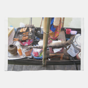 Crocodile Meat BBQ ... Thailand Street Food Tea Towel