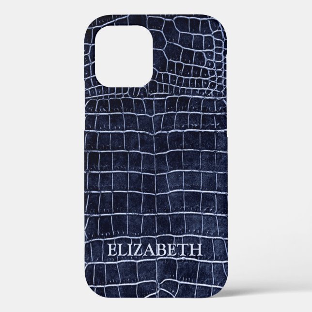 Crocodile Navy Faux Leather Personalised Name Case-Mate iPhone Case (Back)