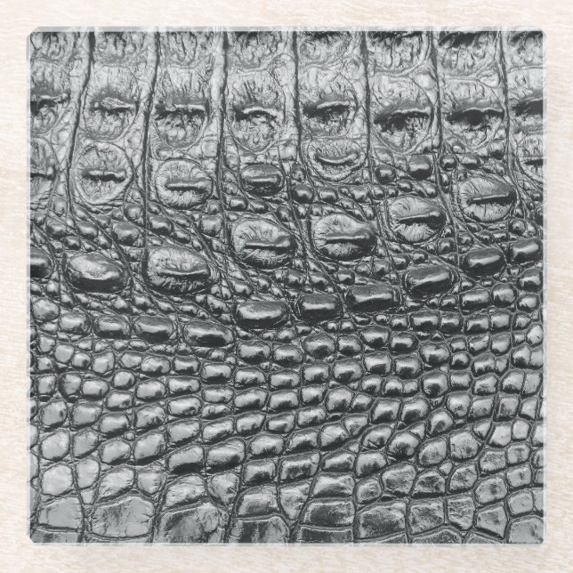 Crocodile Noir: Black Leather Mystique Glass Coaster (Front)