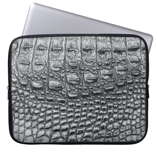 Crocodile Noir: Black Leather Mystique Laptop Sleeve (Front)