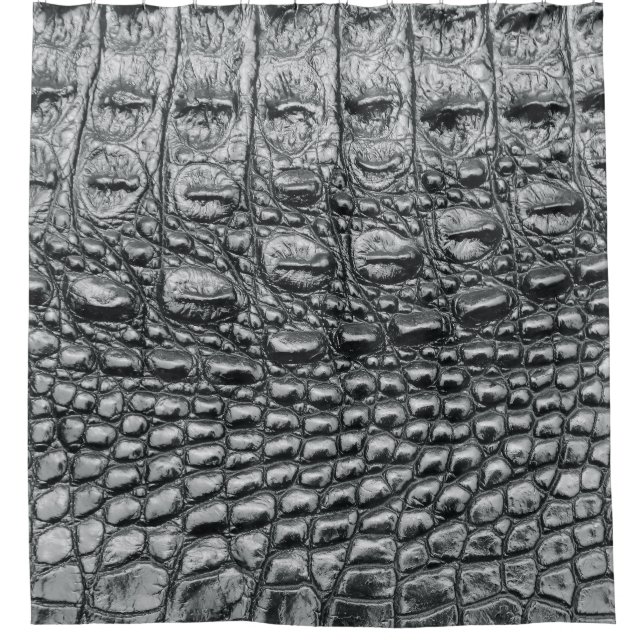 Crocodile Noir: Black Leather Mystique Shower Curtain (Front)