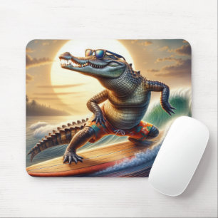 Crocodile On a Surfboard Mouse Mat