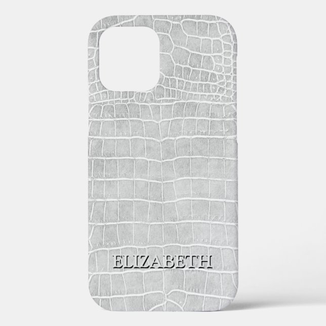 Crocodile Pearl Grey Faux Leather Personalise Name Case-Mate iPhone Case (Back)