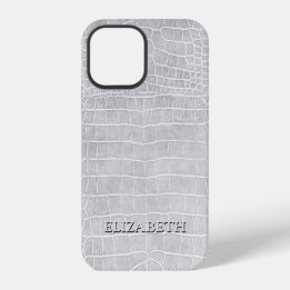 Crocodile Pearl Grey Faux Leather Personalise Name iPhone 12 Case