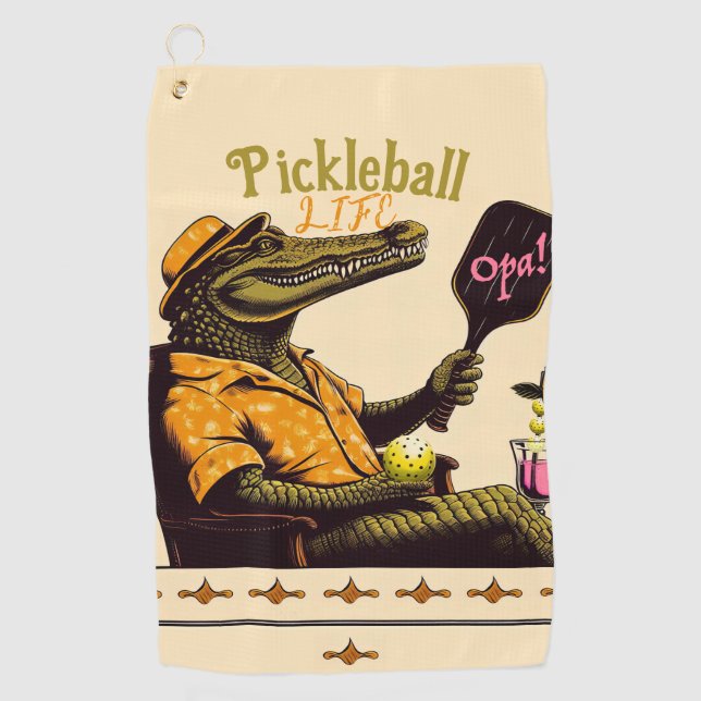 Crocodile Pink Drink Pickleball Hand Towel w/ Clip (Front)
