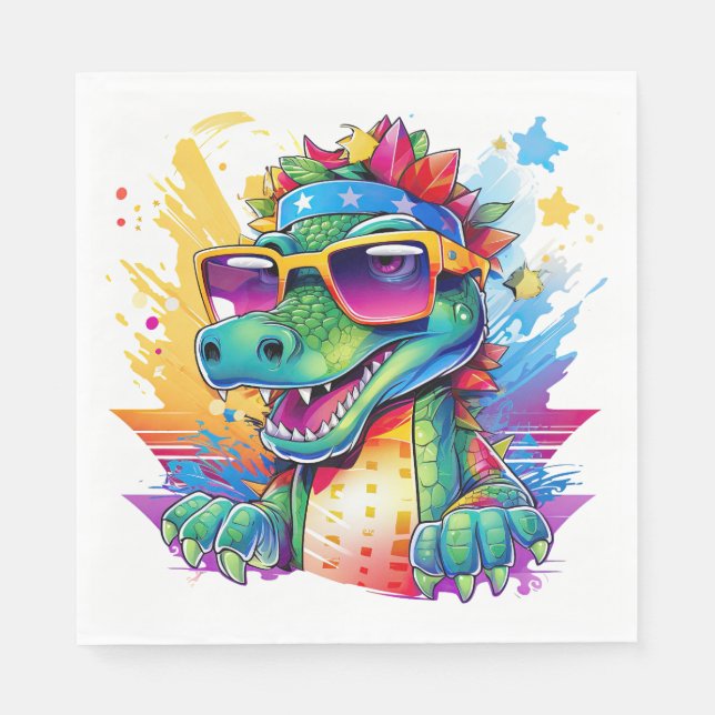 Crocodile Pink & Green Matching Birthday Napkin (Front)