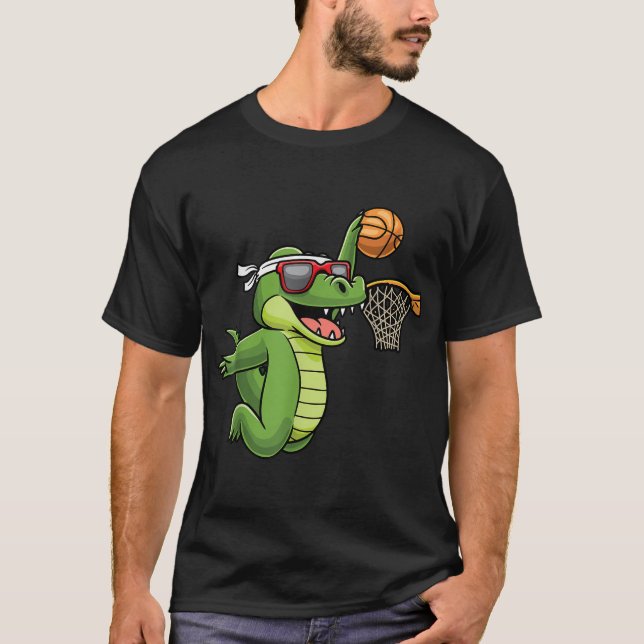 Crocodile Playing Basketball Alligator Basketball  T-Shirt (Front)