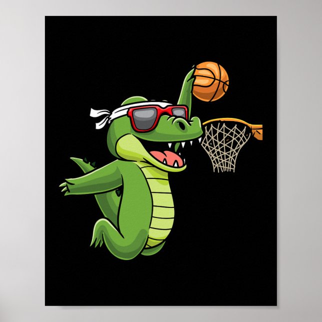 Crocodile Playing Bysketbyll Alligator Bysketbyll  Poster (Front)