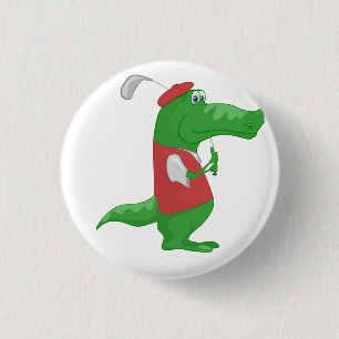 Crocodile Playing Golf 3 Cm Round Badge