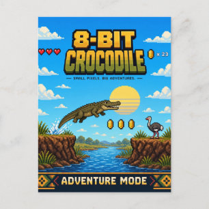 Crocodile, Retro 8-Bit Pixel Art Postcard