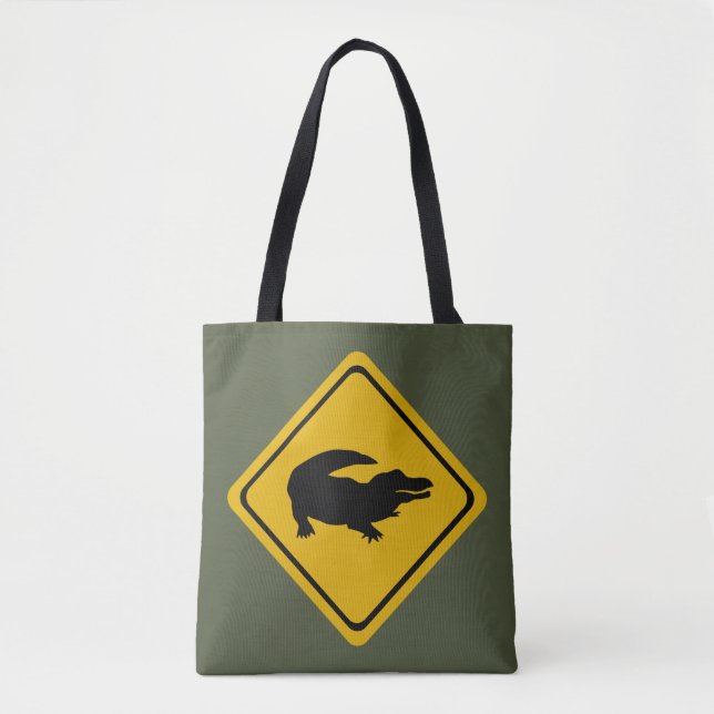 crocodile road sign tote bag (Front)