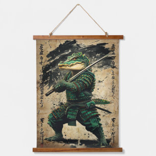 Crocodile Samurai Warrior - Japanese Ink Style Hanging Tapestry