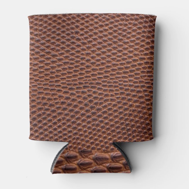 Crocodile Skin: Brown Leather Texture Can Cooler (Front)