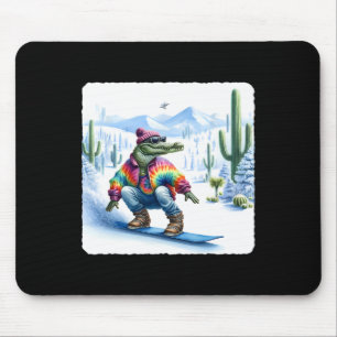 Crocodile Snowboarding In Jacket Near Cacti. Snowb Mouse Mat