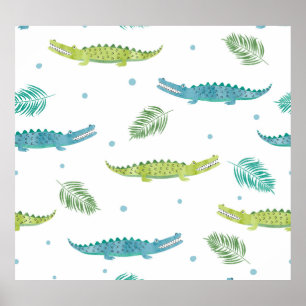 Crocodile Watercolor: Vintage Alligator Pattern Poster