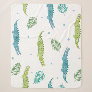 Crocodile Watercolor: Vintage Alligator Pattern Sherpa Blanket