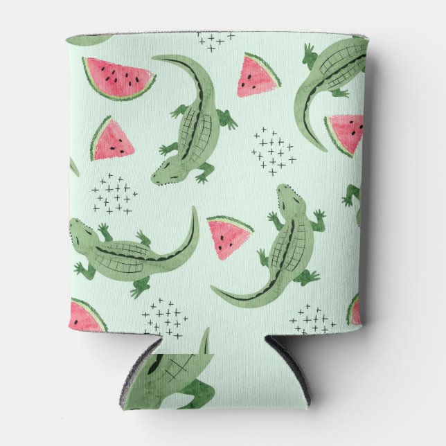 Crocodile Watermelon, Abstract Vintage Pattern. Can Cooler (Front)