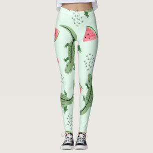 Crocodile Watermelon, Abstract Vintage Pattern. Leggings