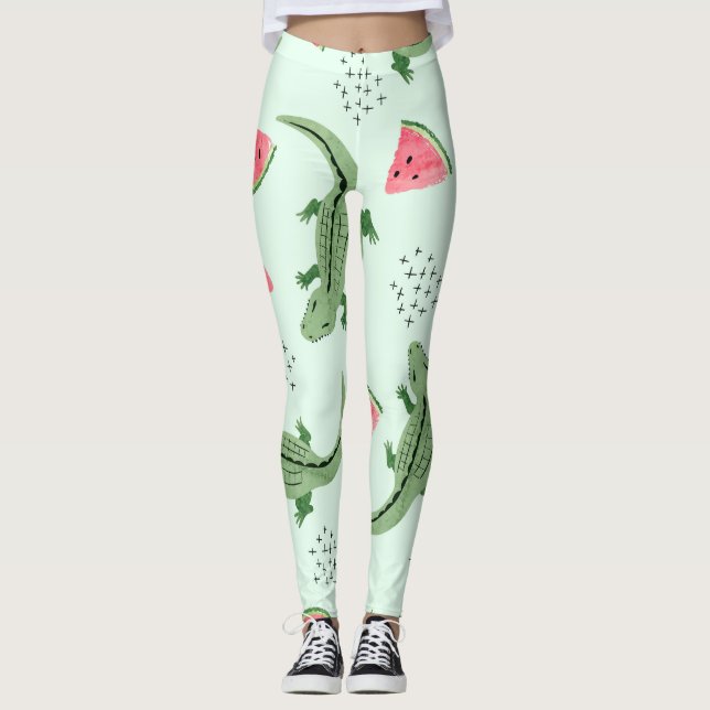 Crocodile Watermelon, Abstract Vintage Pattern. Leggings (Front)