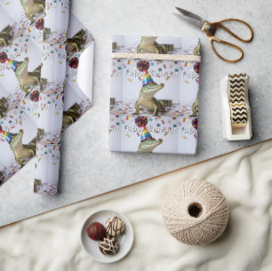 Crocodile Wearing a Rainbow Birthday Party Hat Wrapping Paper