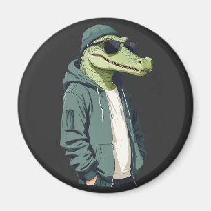 Crocodile Wearing Hoodie Funny Cool Animal Vector Magnet