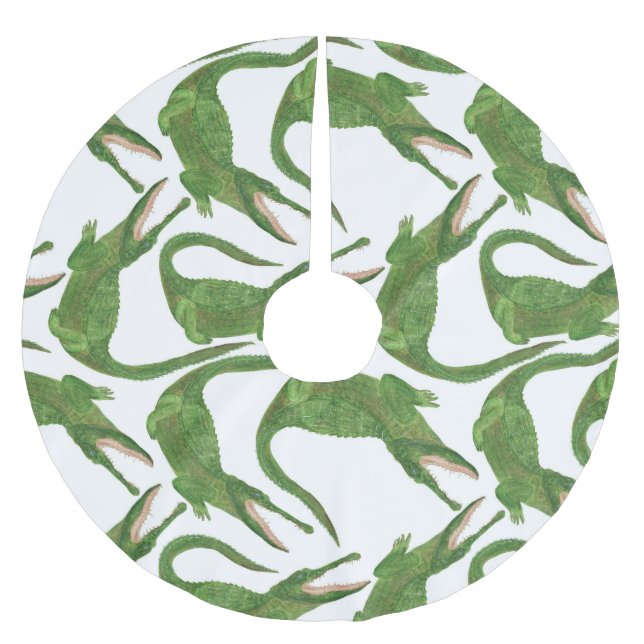 Crocodile White Watercolor Array Brushed Polyester Tree Skirt (Front)