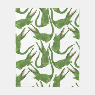 Crocodile White Watercolor Array Fleece Blanket