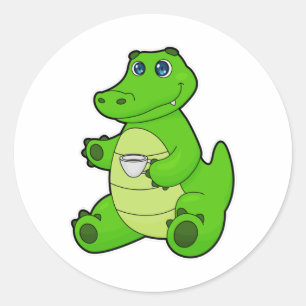 Crocodile with Cup of Coffee Classic Round Sticker