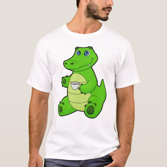 Crocodile with Cup of Coffee T-Shirt (Front)