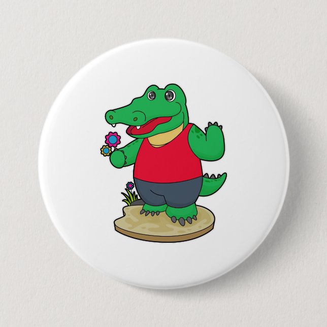 Crocodile with Flowers 7.5 Cm Round Badge (Front)