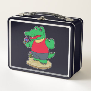 Crocodile with Flowers Metal Lunch Box