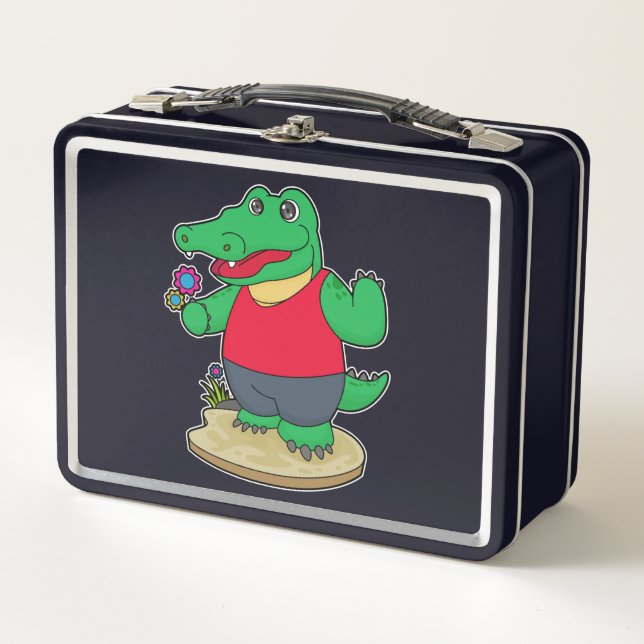 Crocodile with Flowers Metal Lunch Box (Front)
