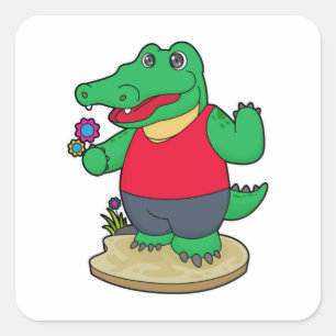 Crocodile with Flowers Square Sticker